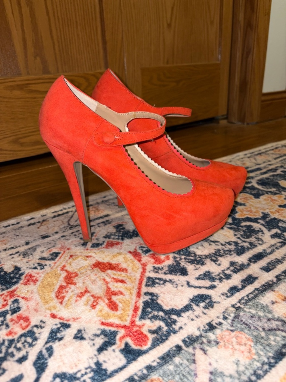 JustFab Coral Suede Mary Jane Platform Heels